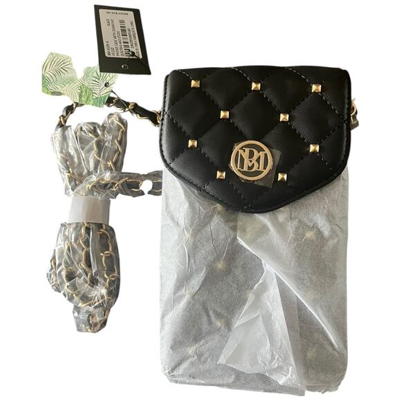 Badgley Mischka vegan leather phone case w/ diamond quilting and studs Black NWT - Picture 5 of 6
